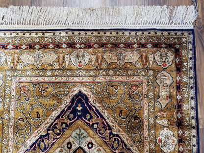 Semi Antique Persian Qum Silk Prayer Rug, Silk, Hand-Knotted, 3'6" x 5'