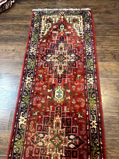 Indo Persian Heriz Runner Rug 3 x 17, Geometric Long Runner Carpet for Hallway, Medallions, Wool Runner Rug 3x17