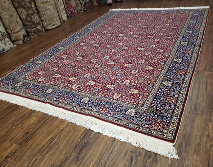 Vintage Turkish Sivas Area Rug 6x9 Hand Knotted Wool Red And Midnight Blue Floral Oriental Carpet
