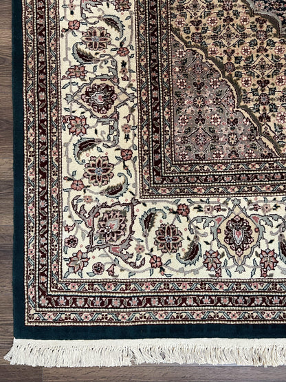 Sino Persian Rug 9x12, Dark Green and Ivory, Medallion, Mahi Herati, Elegant Oriental Carpet, Wool Hand Knotted Traditional Room Sized Rug