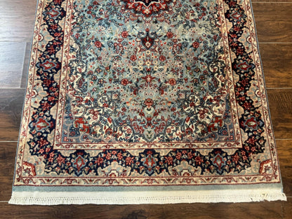 Indo Persian Kerman Rug 3x5 Light Blue Floral Medallion Handwoven Wool