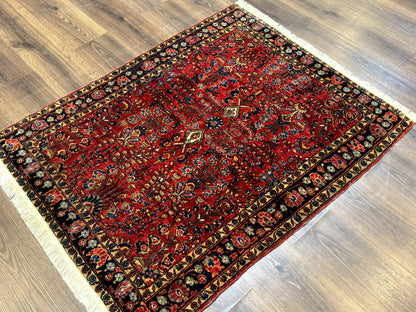 Antique Persian Sarouk Rug 3x4, Red, Floral, 1920s Wool Rug