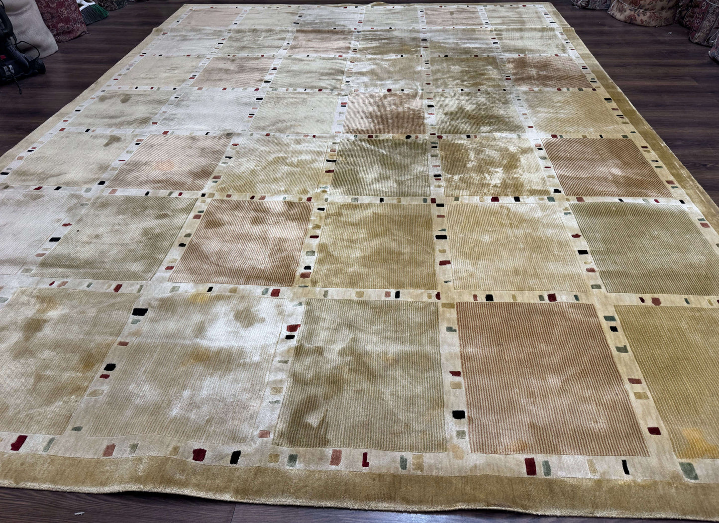 Large Wool Rug 10x13 Modern Panel Design Contemporary Carpet