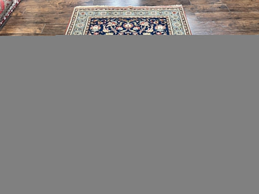 Blue Persian Rug Qum Hand Knotted Wool 5x7