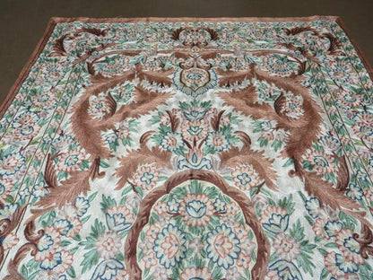 Vintage Hand Stitched Silk On Cotton Rug From India Floral Pattern 46 By 72 Inches