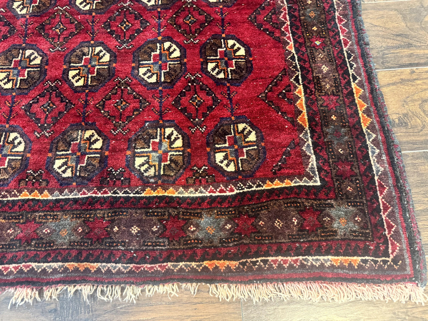 Persian Turkoman Tribal Rug 4x8, Handmade Vintage Wool Carpet, Red, Bohemian Rug