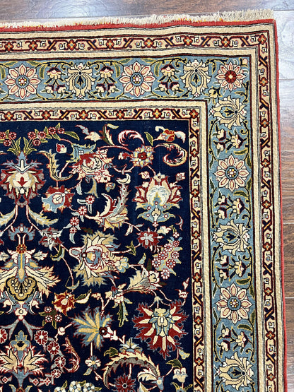 Blue Persian Rug Qum Hand Knotted Wool 5x7