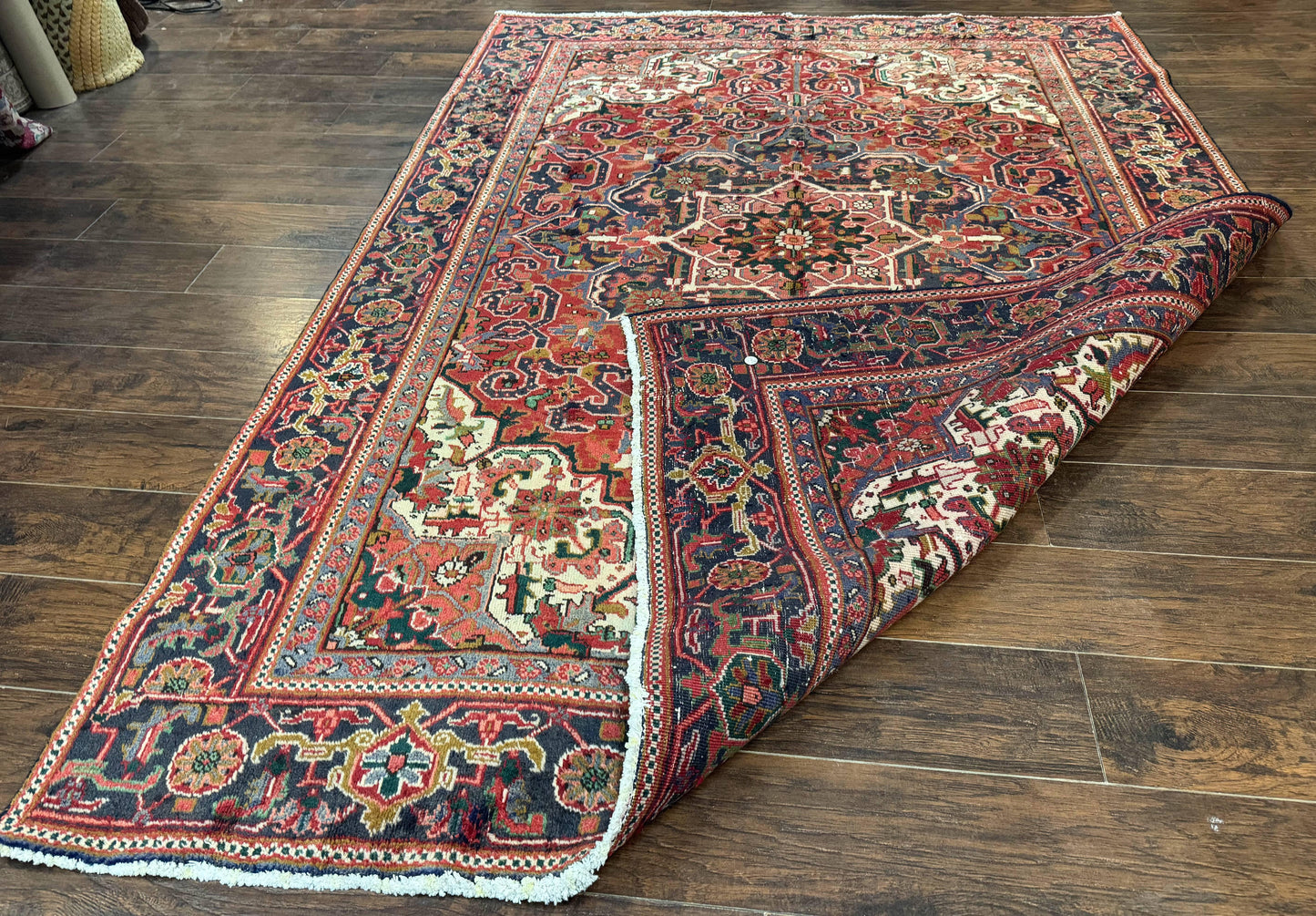 Heriz Rug 6 Foot 6 In By 9 Foot 3 In Wool Persian Carpet With Geometric Medallion