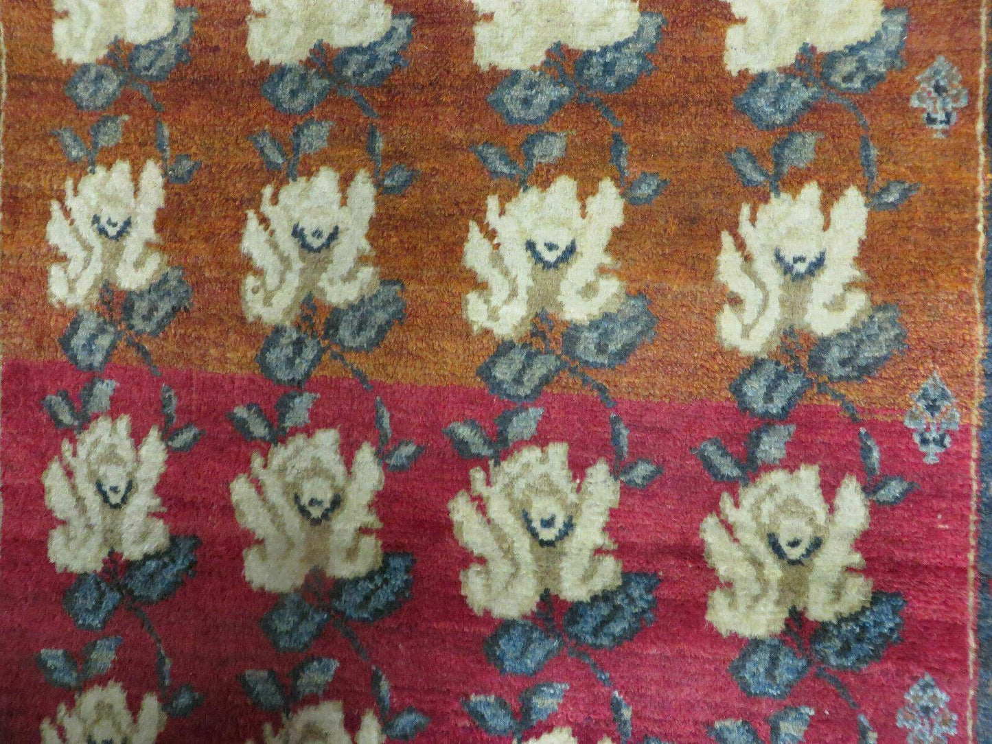 Turkish Floral Wool Rug Handmade Semi Antique 45x58 Inches