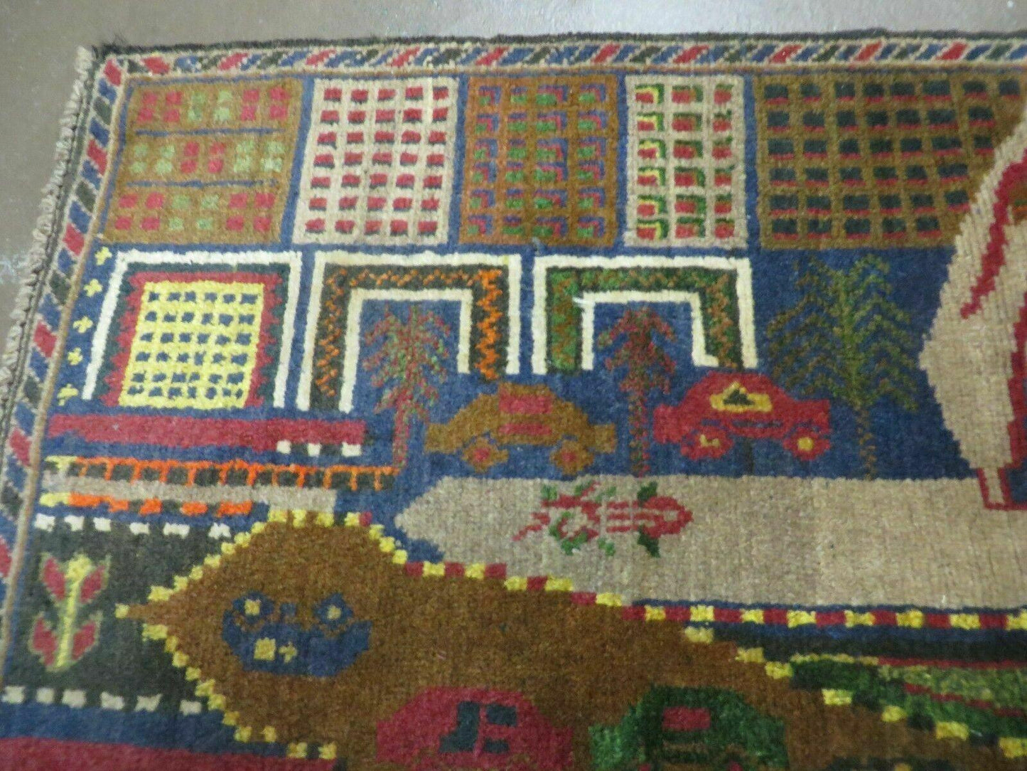 Vintage Afghan Balouch Tribal Wool Pictorial Rug 3x5 Handmade
