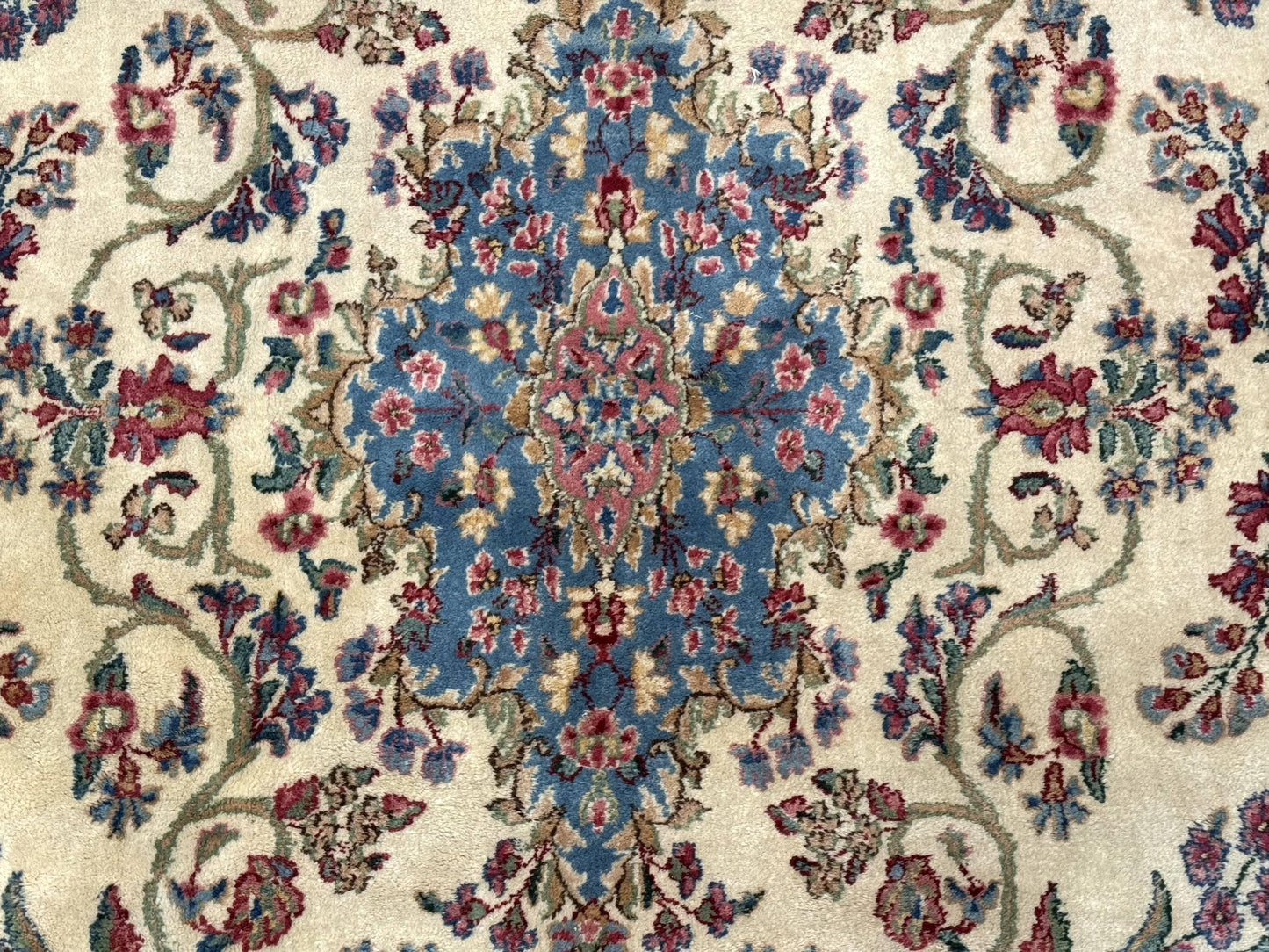 Palace Size Persian Kerman Rug 11x20 ft, Very Fine 340 KPSI, Vintage Oversized Wool Handmade Large Persian Carpet, Beige Light Blue Pink