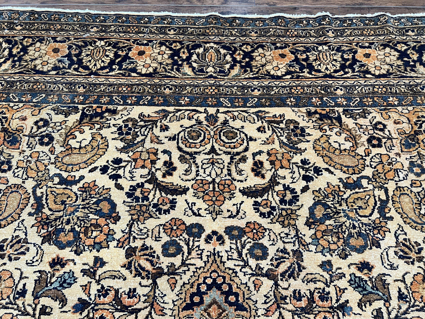 Antique Persian Rug Wool 9x11 Hand Knotted 1920s Hamadan Anjelas Floral Cream Black