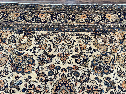 Antique Persian Rug Wool 9x11 Hand Knotted 1920s Hamadan Anjelas Floral Cream Black