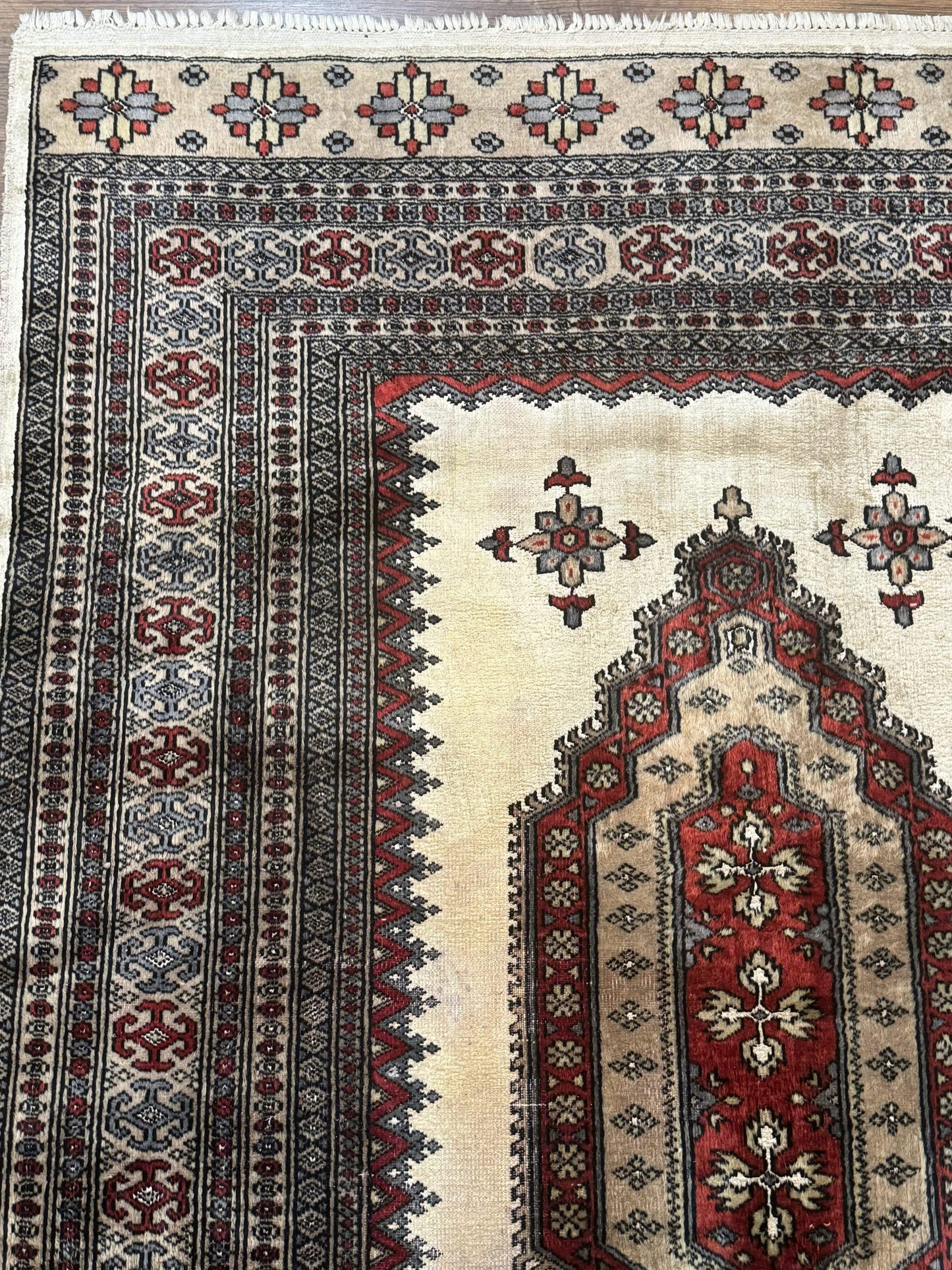 Pakistani Turkoman Rug 4x6, Semi Open Field, Ivory, Vintage