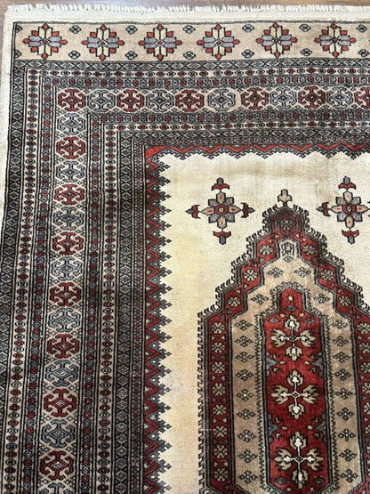 Pakistani Turkoman Rug 4x6, Semi Open Field, Ivory, Vintage