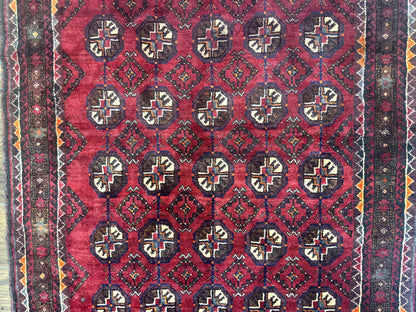 Persian Turkoman Tribal Rug 4x8, Handmade Vintage Wool Carpet, Red, Bohemian Rug