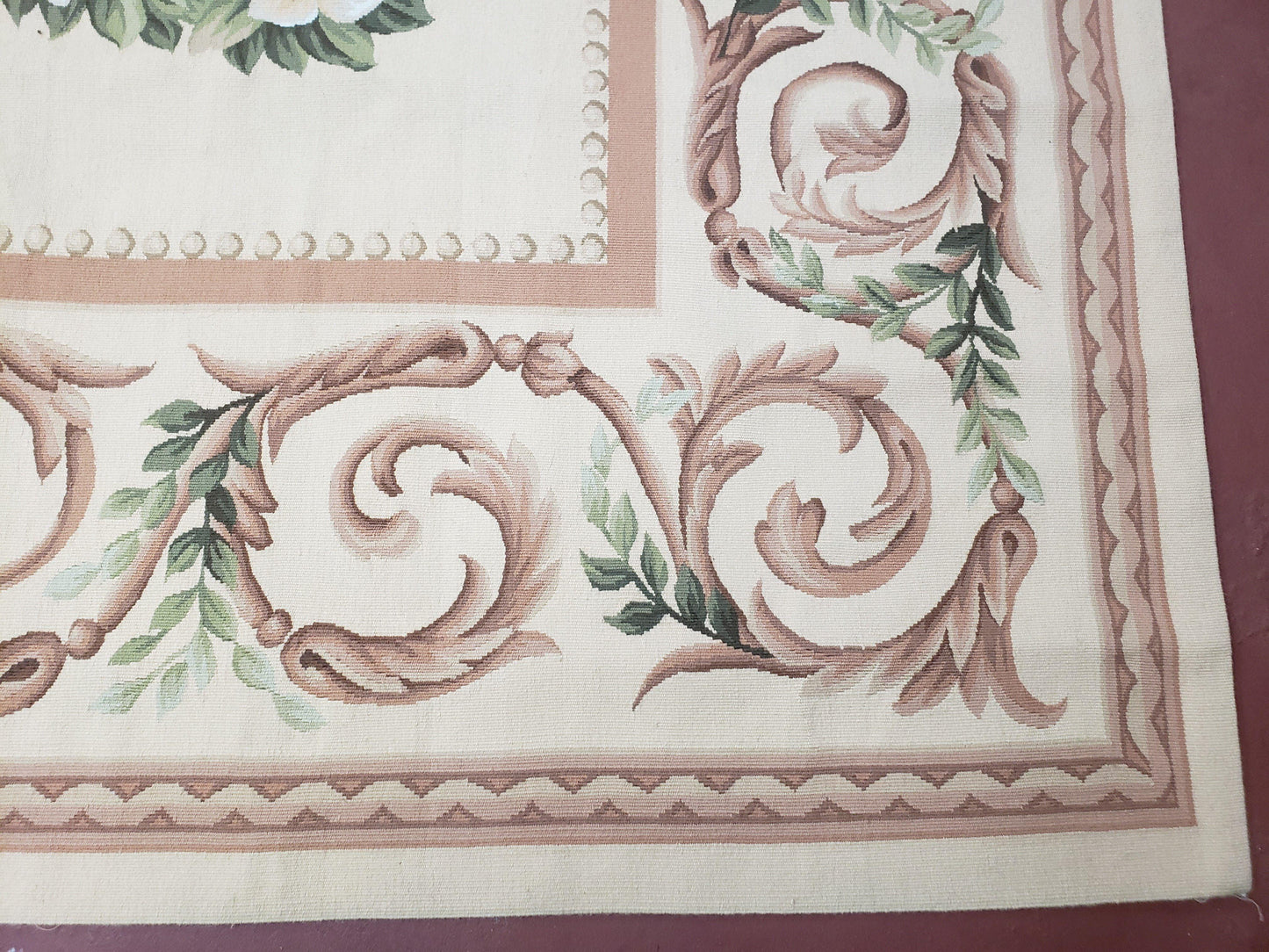 Elegant Aubusson Rug 10 x 14, Cream and Ivory Simple Aubusson Floral Carpet, Hand-Woven, European, New Aubusson Rug, Wool Area Rug, Violins