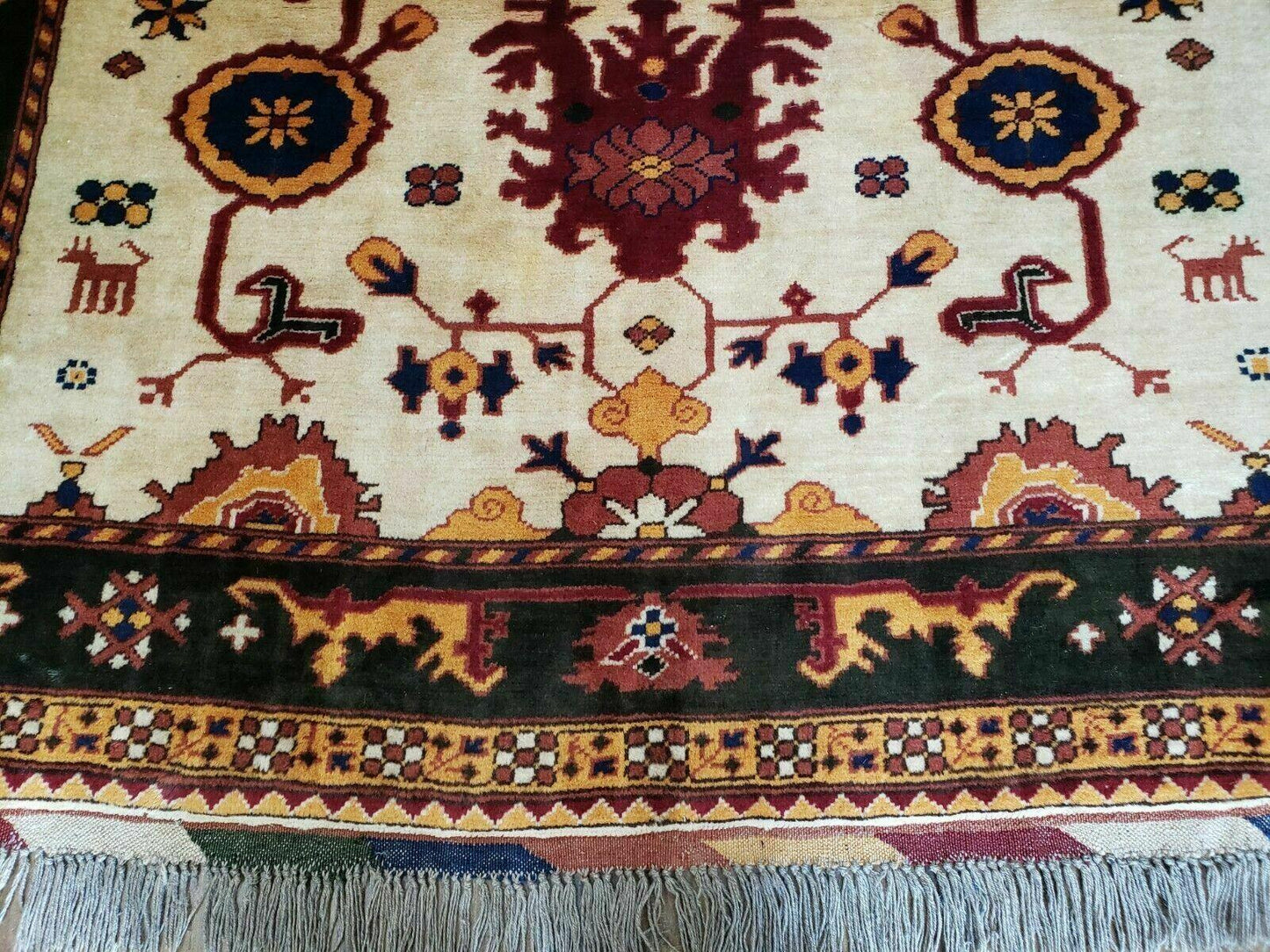 Vintage 1970s Turkish Kazak Wool Rug Hand Knotted Boho Bohemian Floor Decor