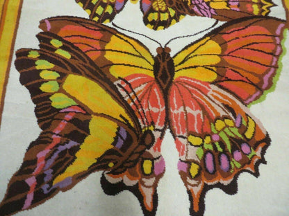 Hand Knotted Wool Rug 4x6 Butterfly Design Spanish Made Vintage 1980s