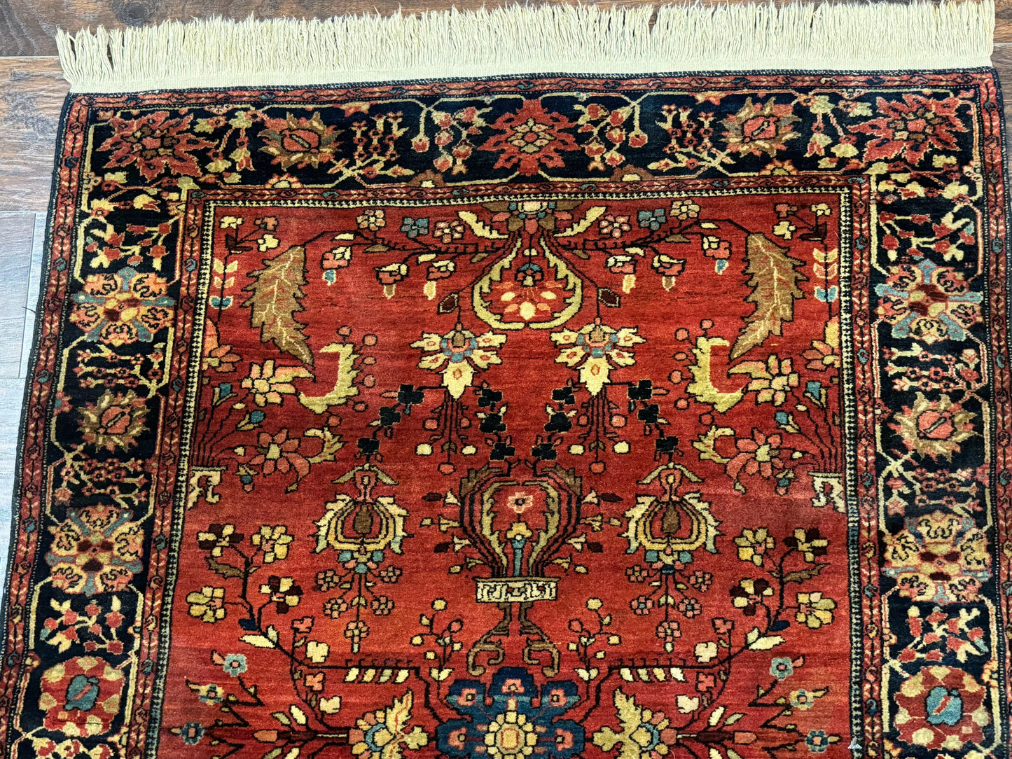 Persian Sarouk Rug Antique Farahan Style 3ft6in x 5ft Red Floral Traditional Wool 210 KPSI