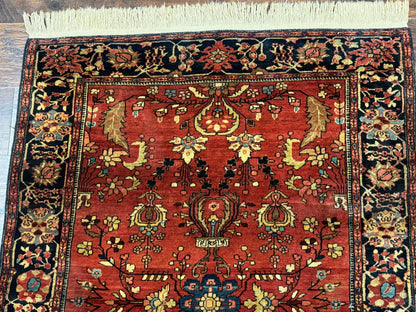 Persian Sarouk Rug Antique Farahan Style 3ft6in x 5ft Red Floral Traditional Wool 210 KPSI