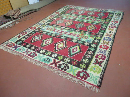 Turkish Kilim Rug 7x9 Handmade Flat Weave Wool Veg Dye Vintage Decor