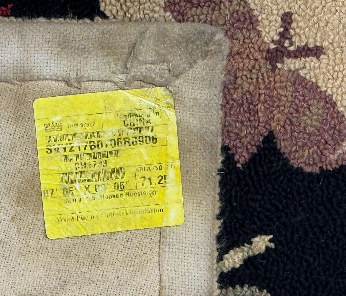 Vintage Hooked Rug 7x9, Rosters in Border, Roses and Butterflies