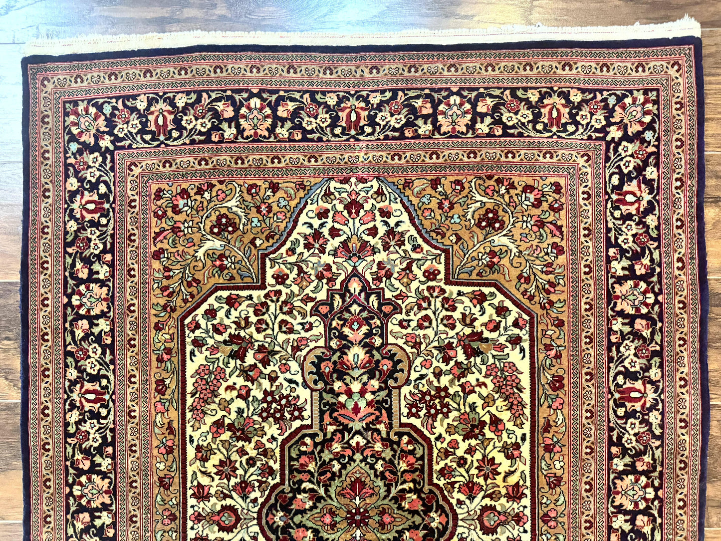 Persian Qum Rug Hand Knotted 3.6 By 5 Rare Semi Antique Kork Wool