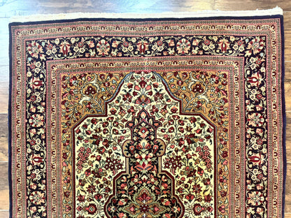 Persian Qum Rug Hand Knotted 3.6 By 5 Rare Semi Antique Kork Wool