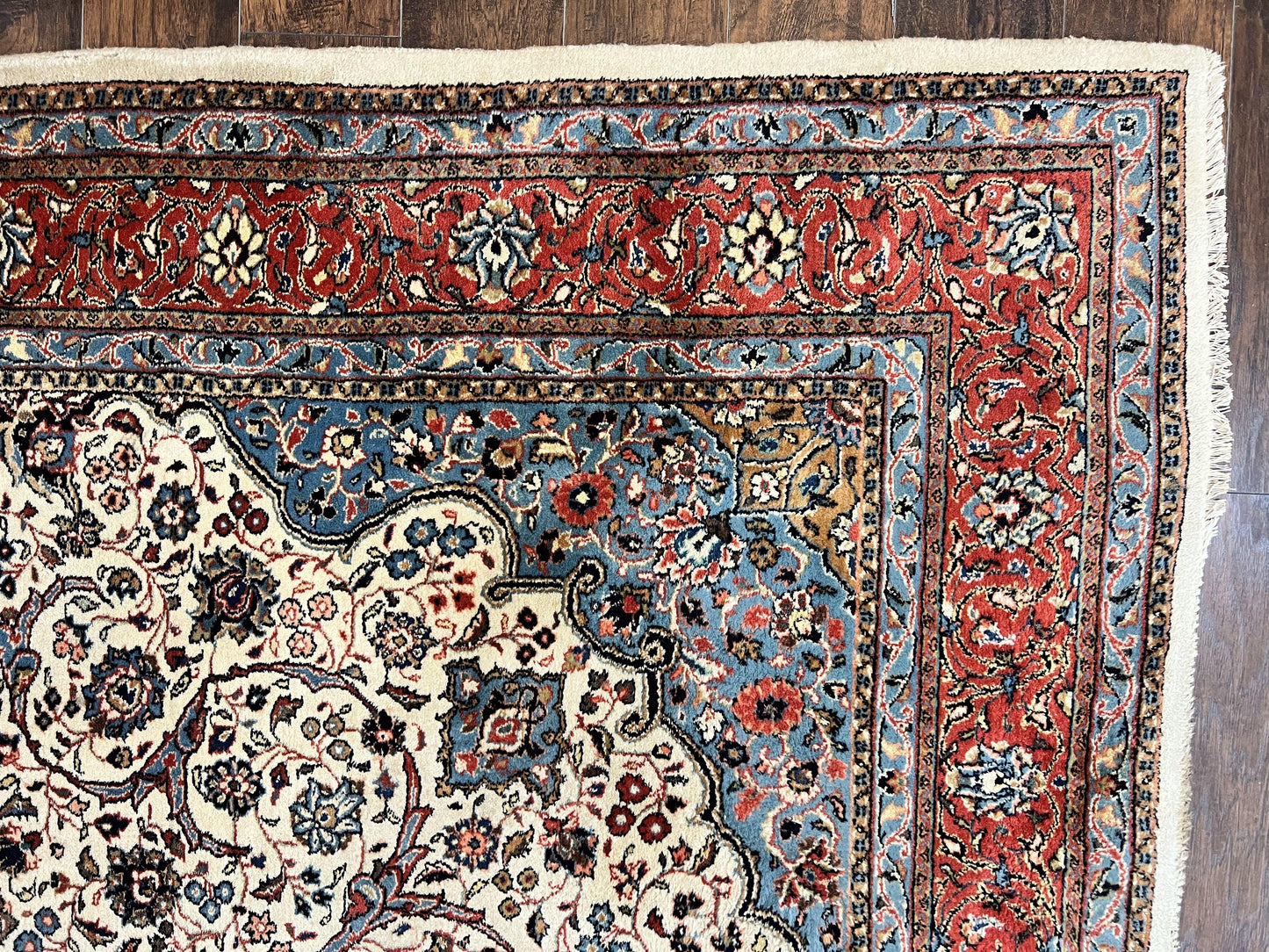 Persian Sarouk Rug 8x12 Hand Knotted Wool Antique Carpet With Cream Red Floral Medallion