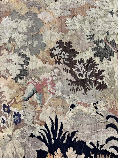 Antique French Tapestry 6x5 Ft Handwoven Wool Aubusson Weave Vintage
