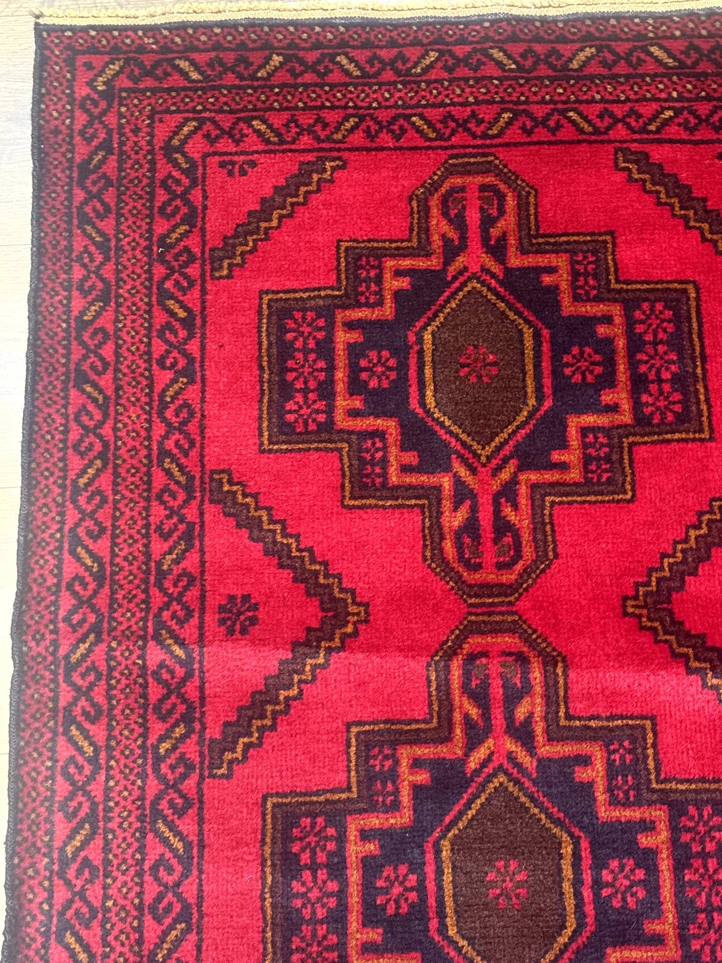 Balouch Afghan Rug 4x7 Hand Knotted Wool Contemporary Tribal Carpet Red And Navy