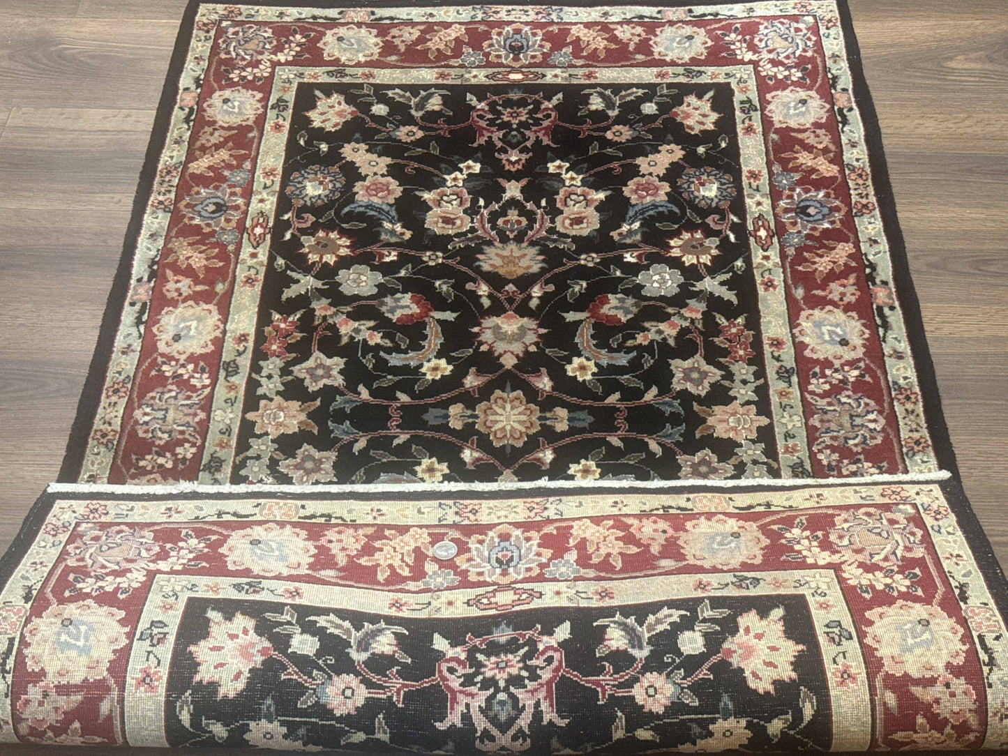 Black Sino Persian Rug 3x5, Wool with Silk Highlights, Floral, Fine 170 KPSI