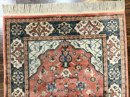 Karastan Rug 4x6 Bergama Design #737, Karastan Area Rug, Vintage Wool Karastan Carpet, Original Collection 700 Series, Salmon Red Light Blue