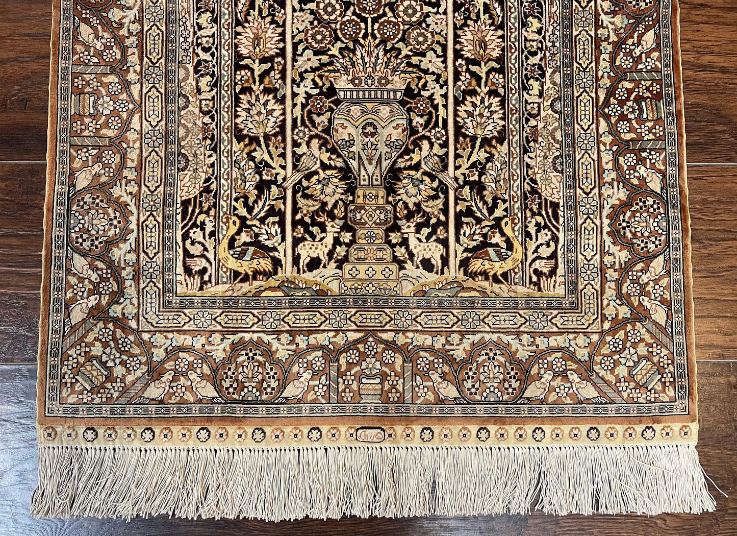 Turkish Hereke Silk Rug 2x3 Floral Vase Tree Of Life Birds Vintage Carpet