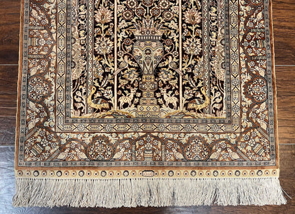 Turkish Hereke Silk Rug 2x3 Floral Vase Tree Of Life Birds Vintage Carpet