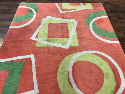 Abstract Rug 6x9 Modern Contemporary Area Rug Red Orange Green