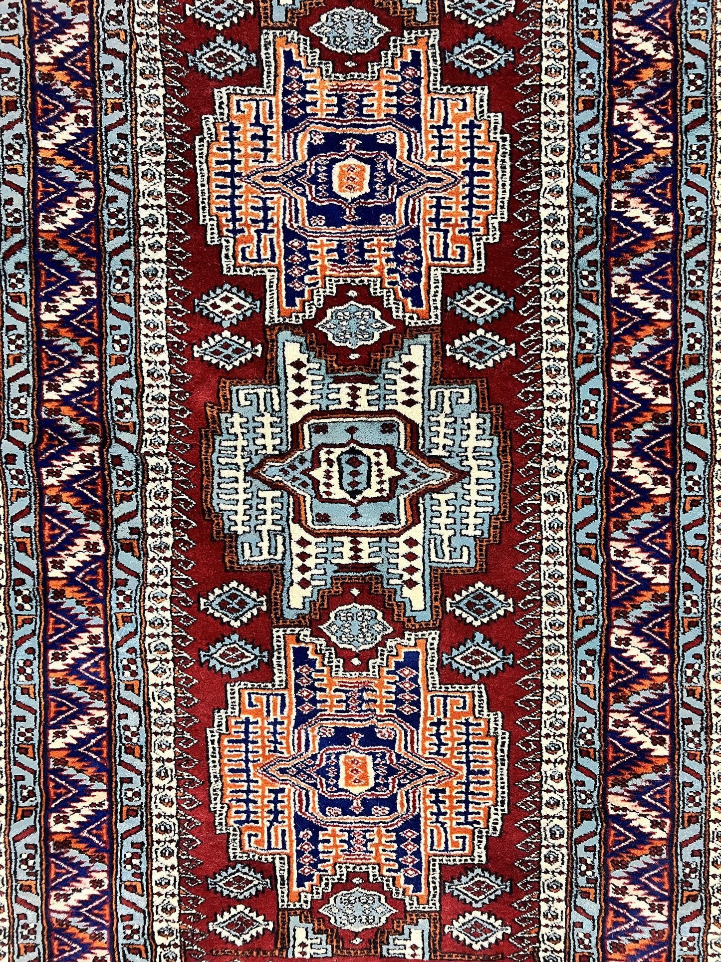 Kazak Rug Vintage Handmade Wool 3x5 Ft Pakistani Geometric Dark Red Oriental Carpet