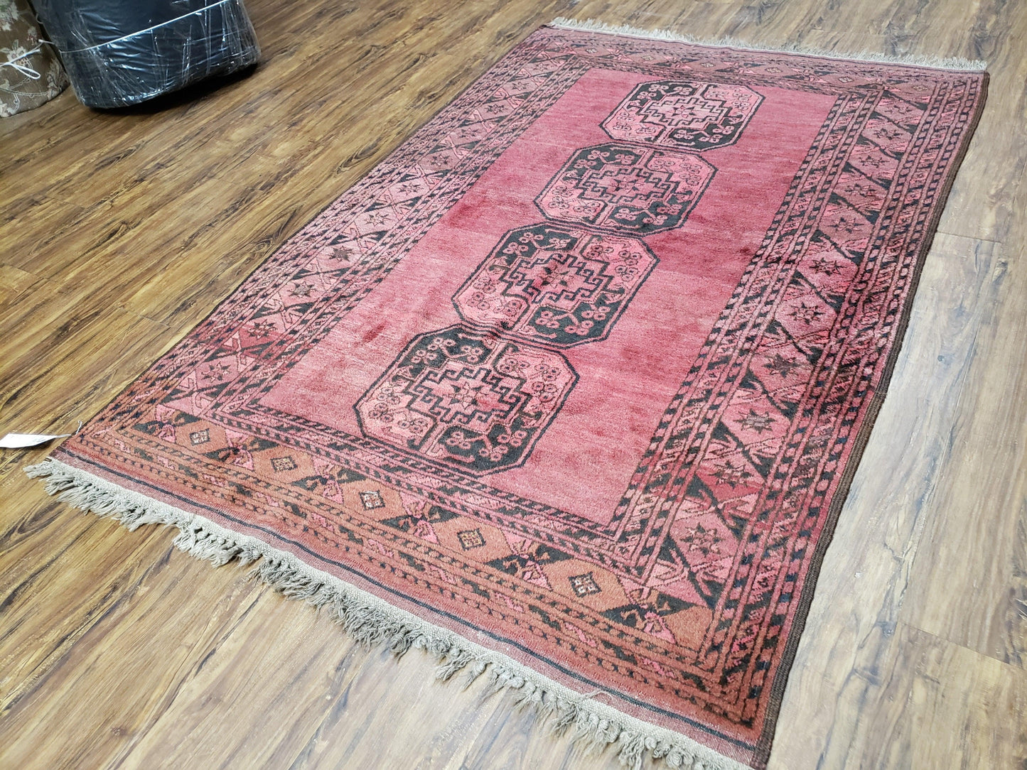 Bukhara Area Rug Hand Knotted Bokhara Bashir 4x6 Red and Black Wool