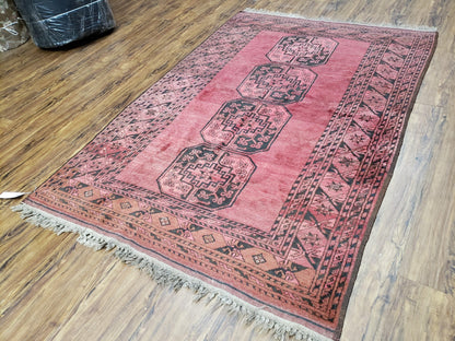 Bukhara Area Rug Hand Knotted Bokhara Bashir 4x6 Red and Black Wool