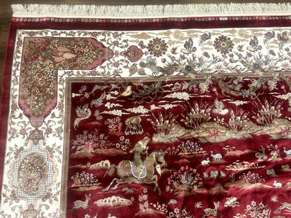 Turkish Silk Rug 8x10 Modern Bamboo Silk Hunting Design Area Rug