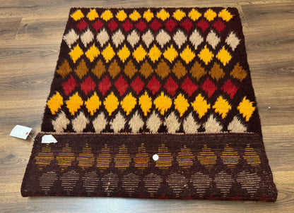 Shaggy Balouch Rug Three By Four Hand Knotted Afghan Wool Tribal Multicolor Area Rug