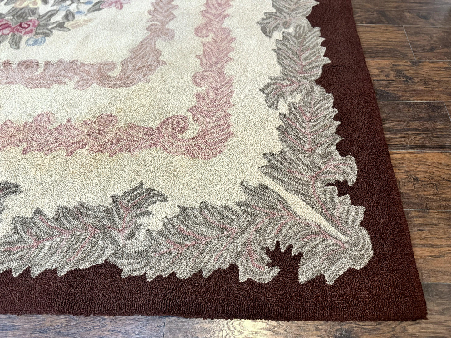 American Hand Hooked Rug 9x12 Vintage Aubusson Wool Carpet