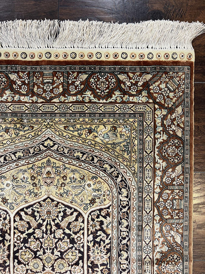 Turkish Hereke Silk Rug 2x3 Floral Vase Tree Of Life Birds Vintage Carpet