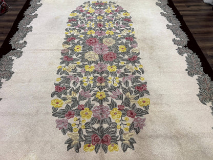 Palace Size American Hooked Rug 11x20 Aubusson Style Ivory