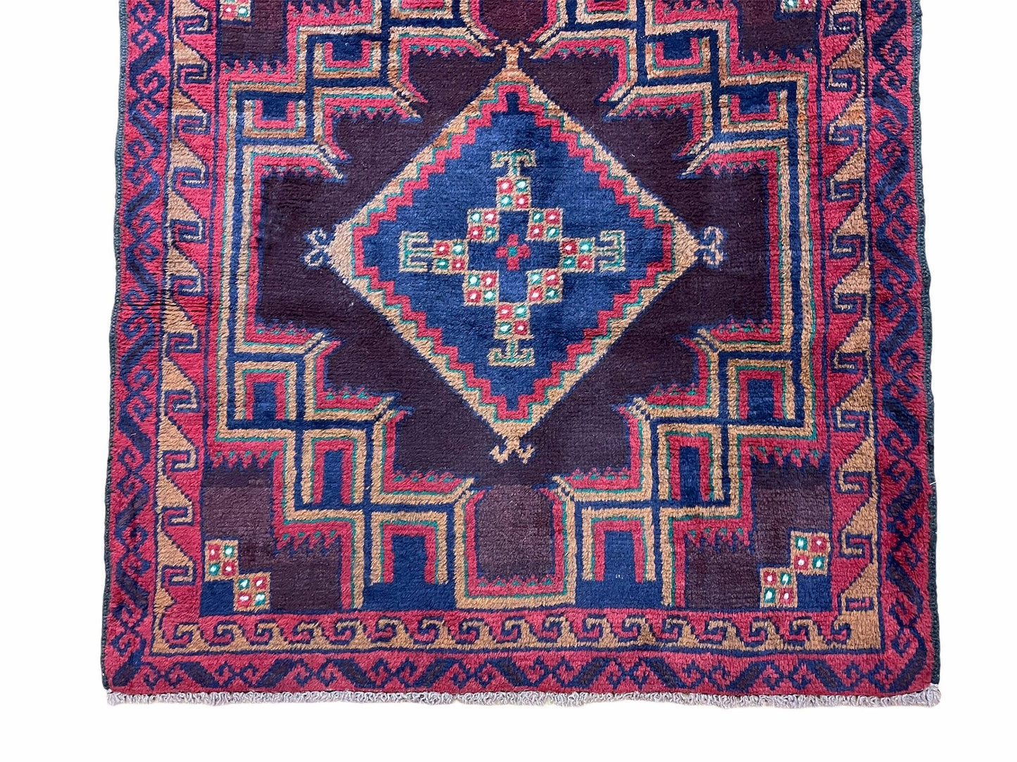 Balouchi Wool Rug Vintage Handmade Afghan Tribal Geometric 2ft11in By 4ft6in