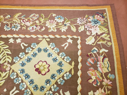 Aubusson Rug 6x9 Handmade Wool Flat Weave With Floral European Design