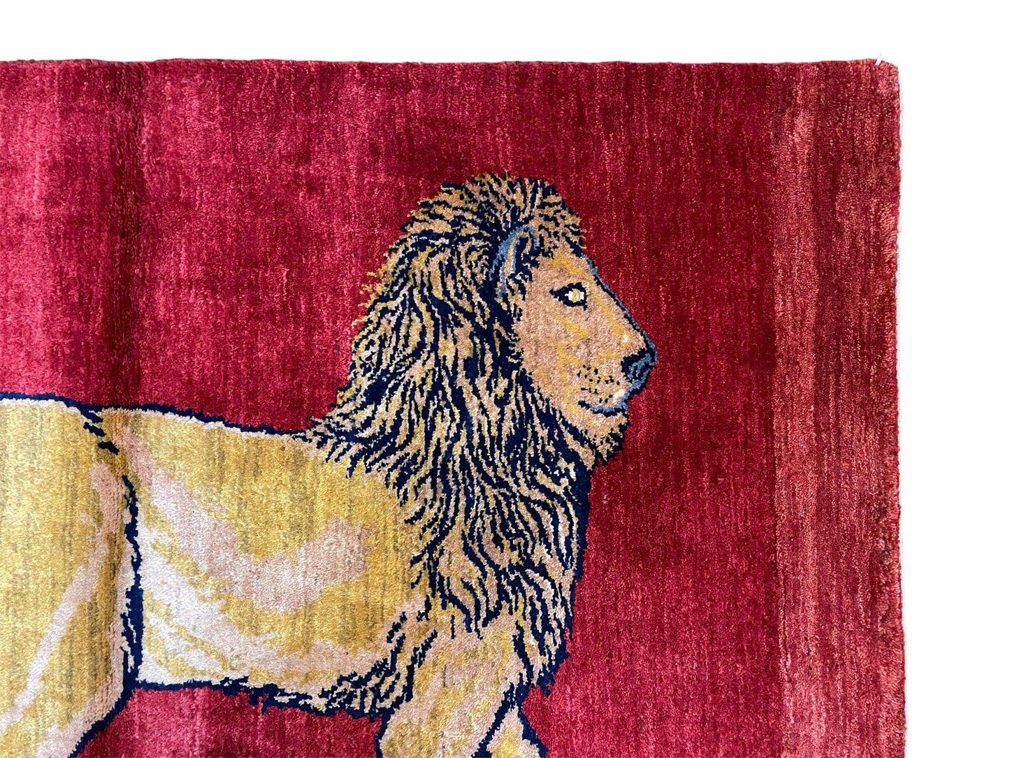Handmade Wool Rug 3x5 Hand Knotted Pictorial Lion Rug With Red Organic Dyes