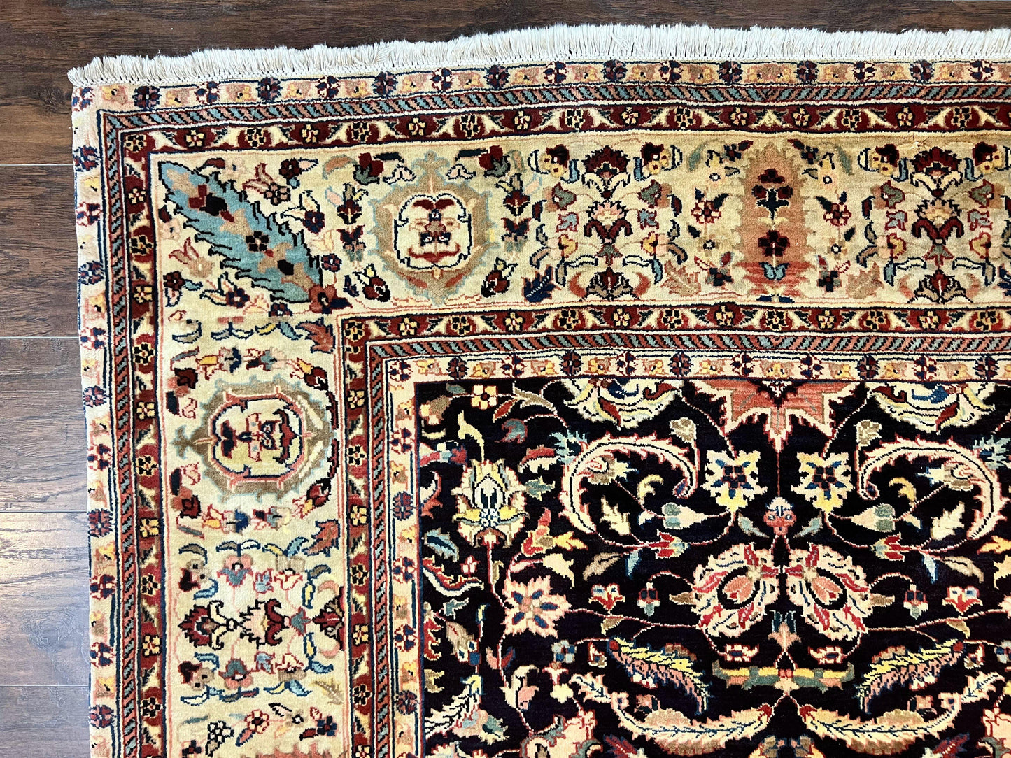 Indo Persian Rug 5x15, Wide Runner Rug 5 x 15 ft, Wool Hand Knotted Vintage Carpet, Black & Cream, Floral Allover Long Oriental Rug