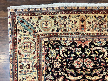 Indo Persian Rug 5x15, Wide Runner Rug 5 x 15 ft, Wool Hand Knotted Vintage Carpet, Black & Cream, Floral Allover Long Oriental Rug